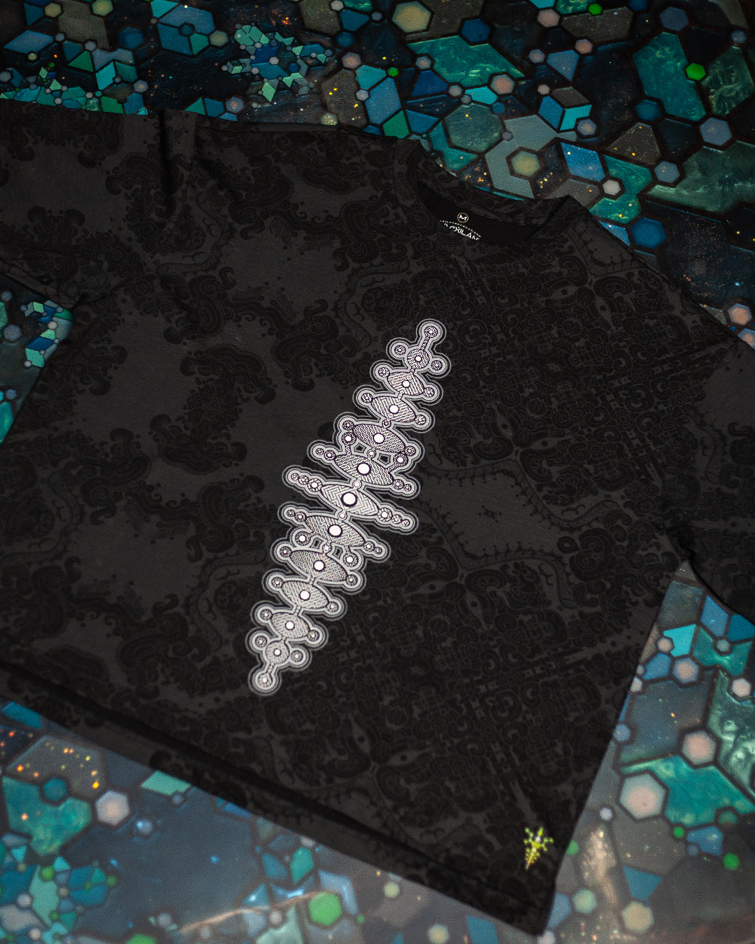 T-Shirt Oversized Men / Black Cotton Shinker - MAYAN CODEX Galactik Spine